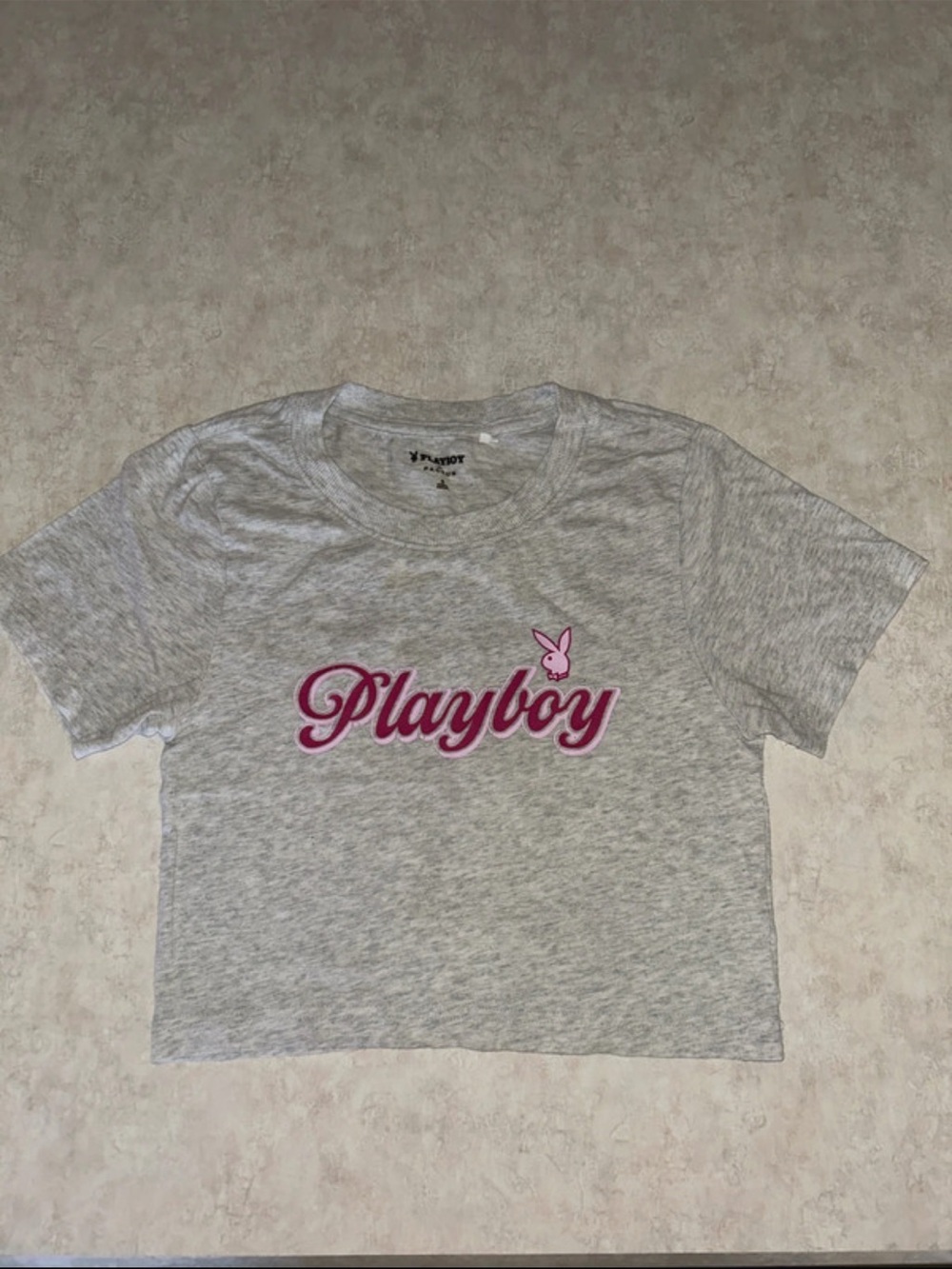 PLAYBOY Gray Crop Top with Pink Logo